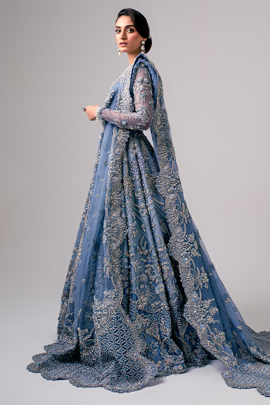 Sky blue organza embroidered wedding dress with dupatta