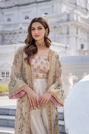 Shazia Kiyani Shanoo unstitched three-piece ensemble in premium organza featuring intricate embroidery, offering timeless elegance and versatility for customization, perfect for weddings, celebrations, and formal gatherings.