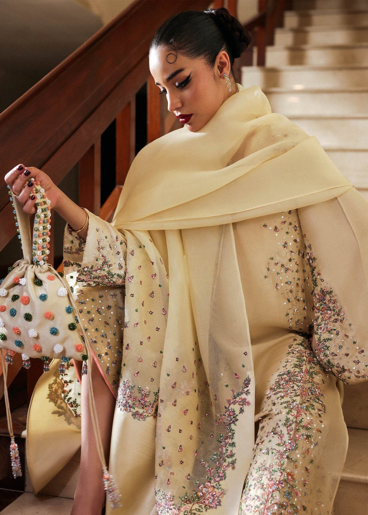 Hussain Rehar Ciel ensemble featuring a refined silhouette with subtle intricate embellishments and luxurious fabric in a graceful drape, paired with a delicately finished dupatta, perfect for formal occasions and elegant celebrations.