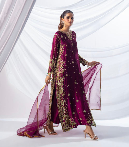 Batik Expressive Magenta embroidered sheesha silk dress