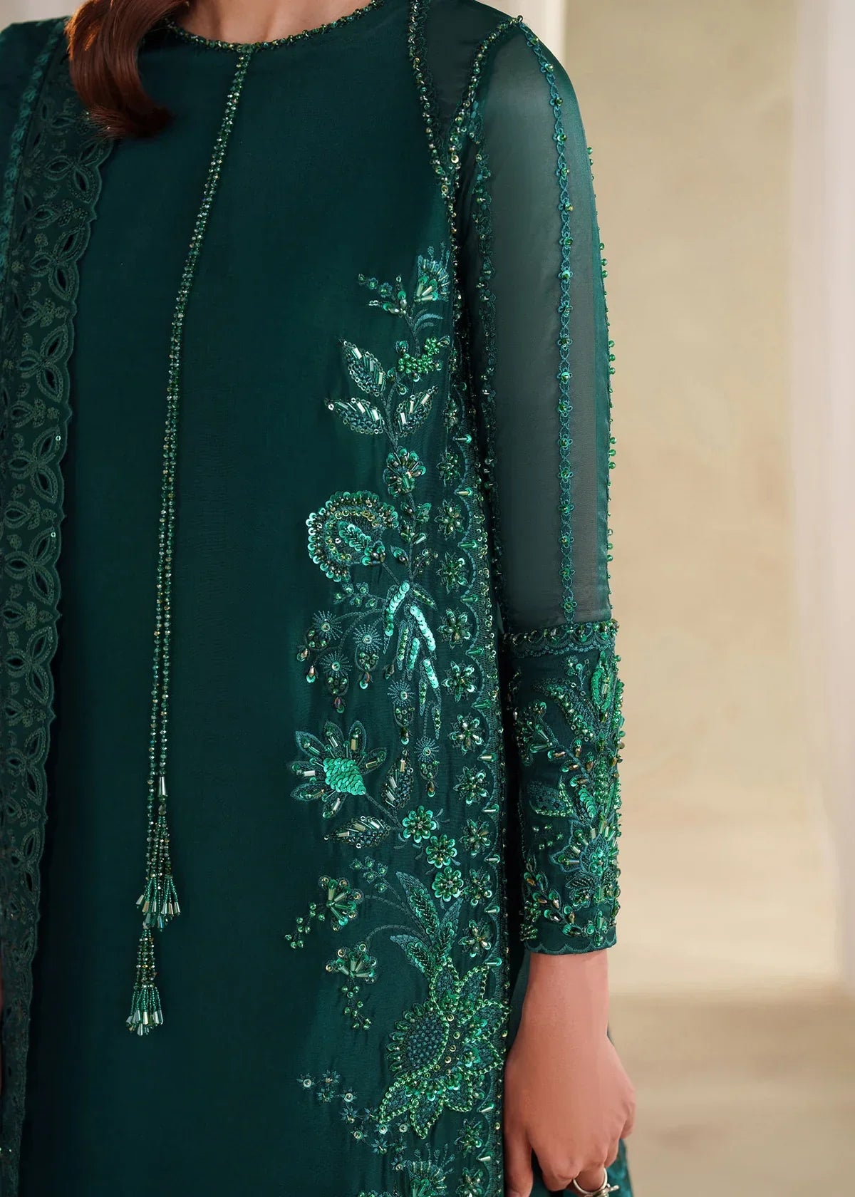 Eiza Zinc Green Women’s Long Shirt – Elegant Embroidered Top by Laam Premium