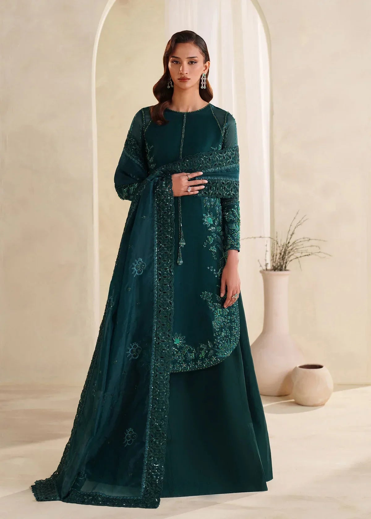 Eiza Zinc Green Women’s Long Shirt – Elegant Embroidered Top by Laam Premium
