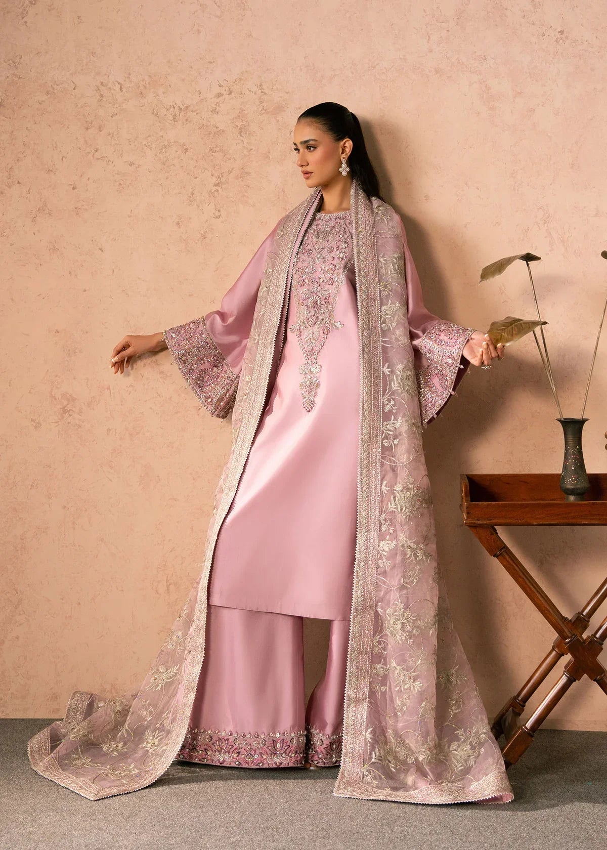 Elaris Dusty Rose Women’s Embroidered 3‑Piece Festive Ensemble – Elegant Ethnic Outfit by Laam Premium