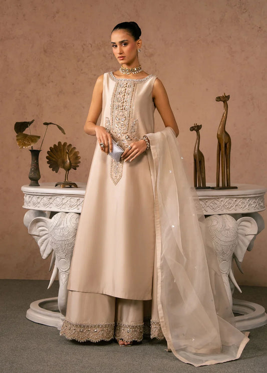 Anaya Champagne‑Beige Women’s Embroidered 3‑Piece Festive Ensemble – Elegant Ethnic Outfit by Laam Premium