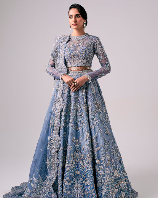 Aarzu by Nyra Couture sky blue bridal lehenga dress