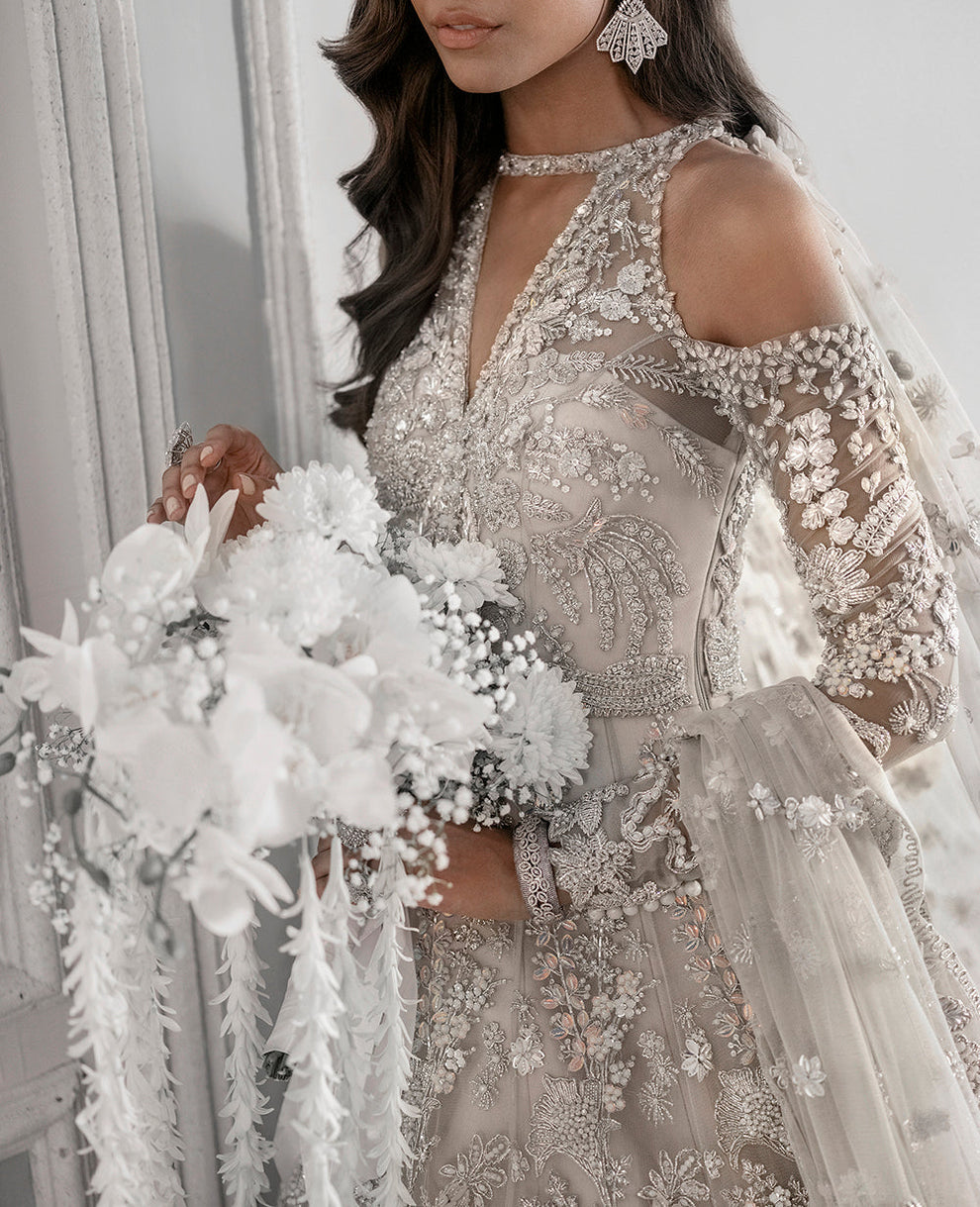 E52 wedding dress with pearls and sequins Pakistan