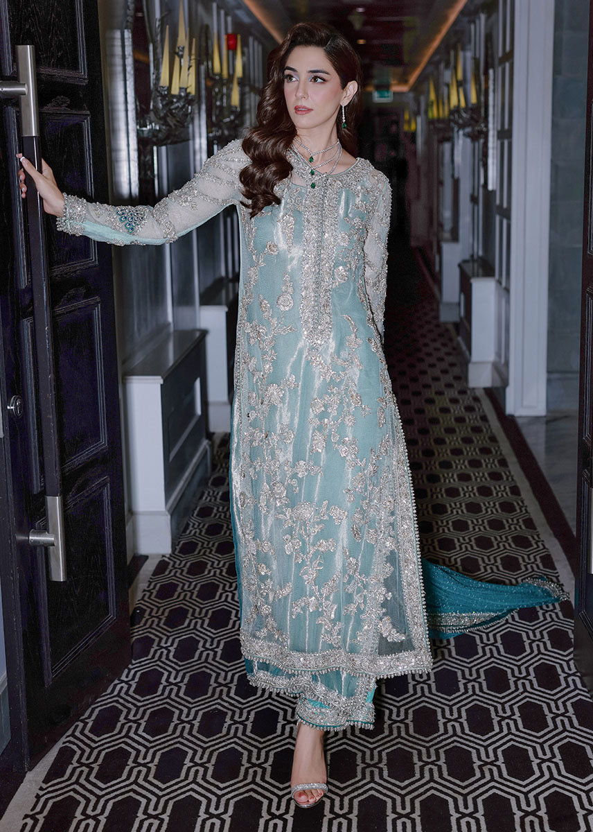 Ferozeah by Sara Rohale Asghar aqua embroidered wedding dress